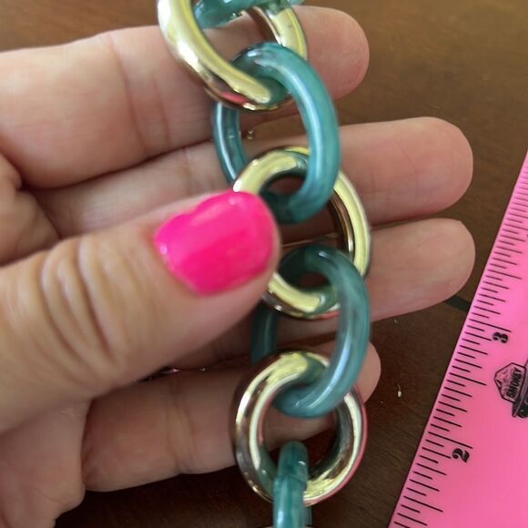*Lee Angel* Signature Mixed Media Link Bracelet NWT Teal Aqua - Picture 4 of 8